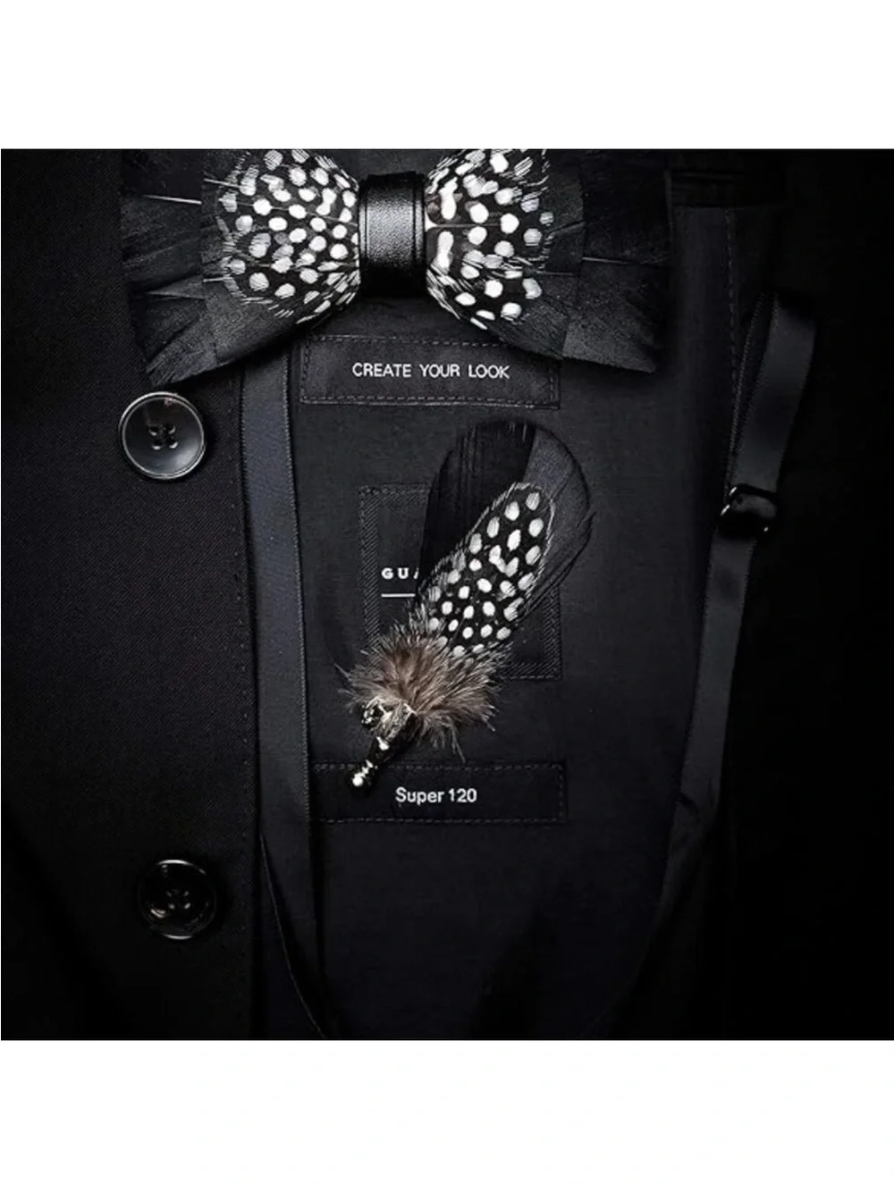 Men's Natural Feather Pre-Tied Bow tie & Lapel Pin